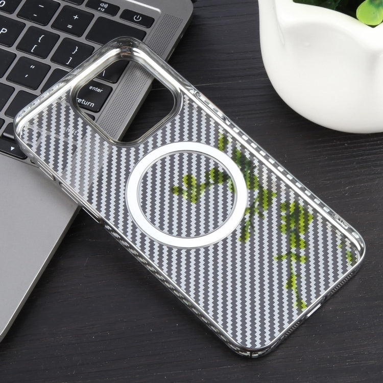 For iPhone 15 Pro 6D Plated Carbon Fiber Clear Magsafe PC Phone Case(Titanium Grey) - HoMEdemic™ 