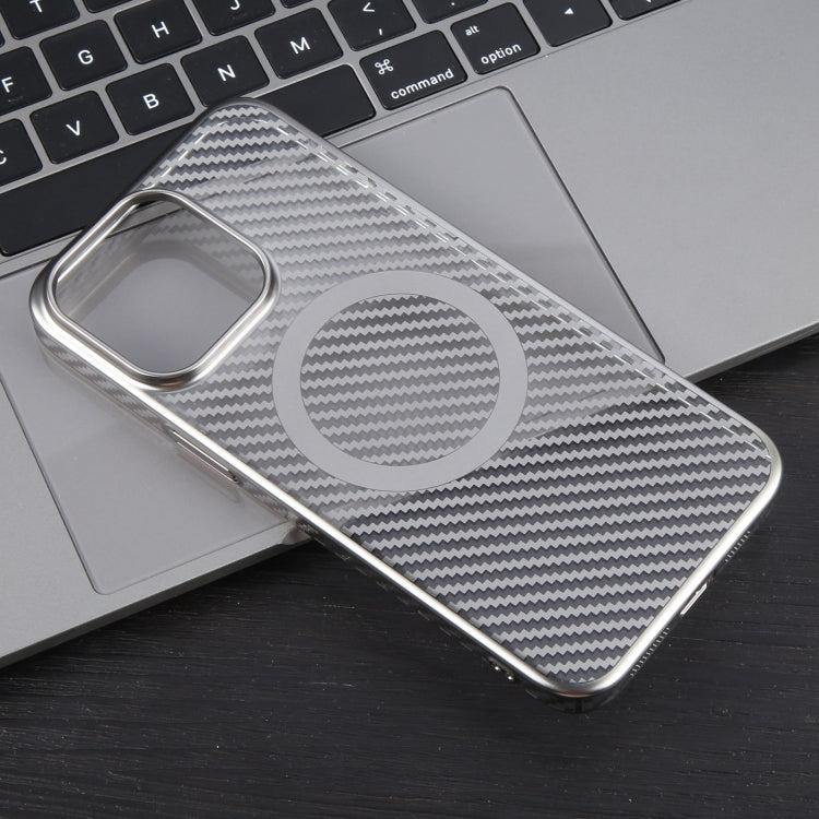 For iPhone 15 Pro 6D Plated Carbon Fiber Clear Magsafe PC Phone Case(Titanium Grey) - HoMEdemic™ 