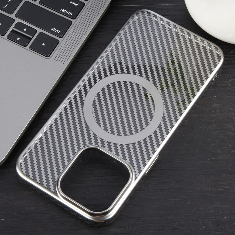 For iPhone 15 Pro 6D Plated Carbon Fiber Clear Magsafe PC Phone Case(Titanium Grey) - HoMEdemic™ 