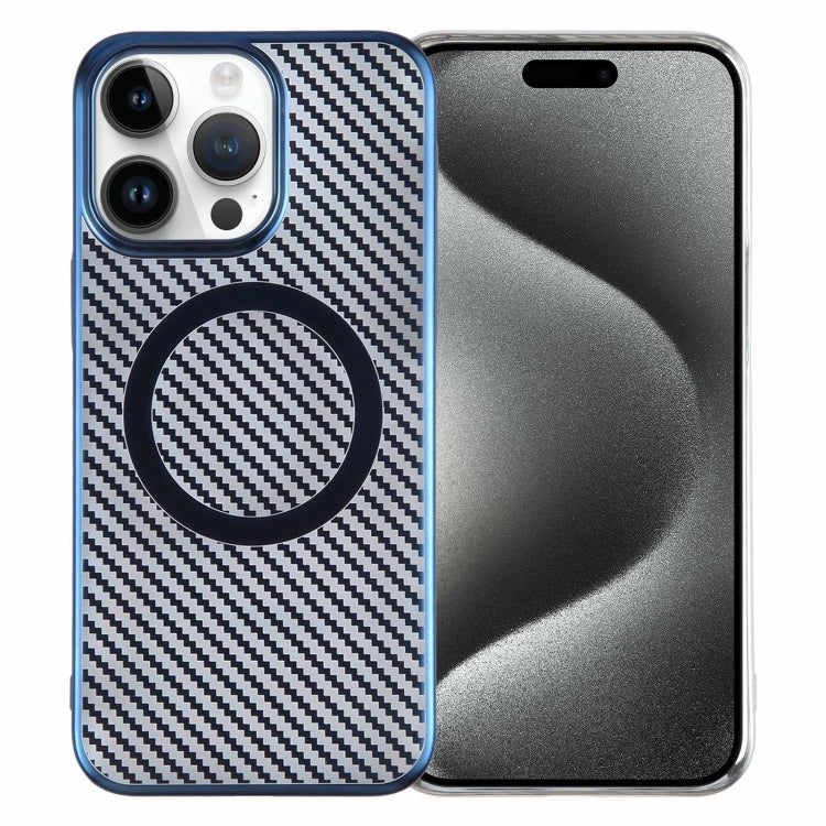 For iPhone 15 Pro 6D Plated Carbon Fiber Clear Magsafe PC Phone Case(Dream Blue) - HoMEdemic™ 