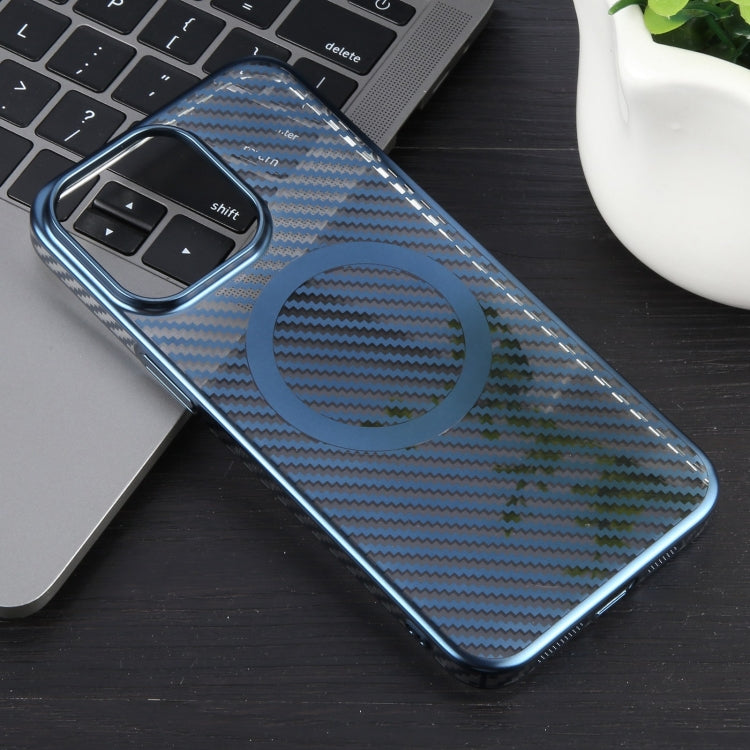 For iPhone 15 Pro 6D Plated Carbon Fiber Clear Magsafe PC Phone Case(Dream Blue) - HoMEdemic™ 