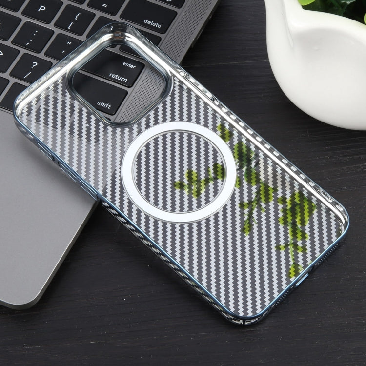 For iPhone 15 Pro 6D Plated Carbon Fiber Clear Magsafe PC Phone Case(Dream Blue) - HoMEdemic™ 