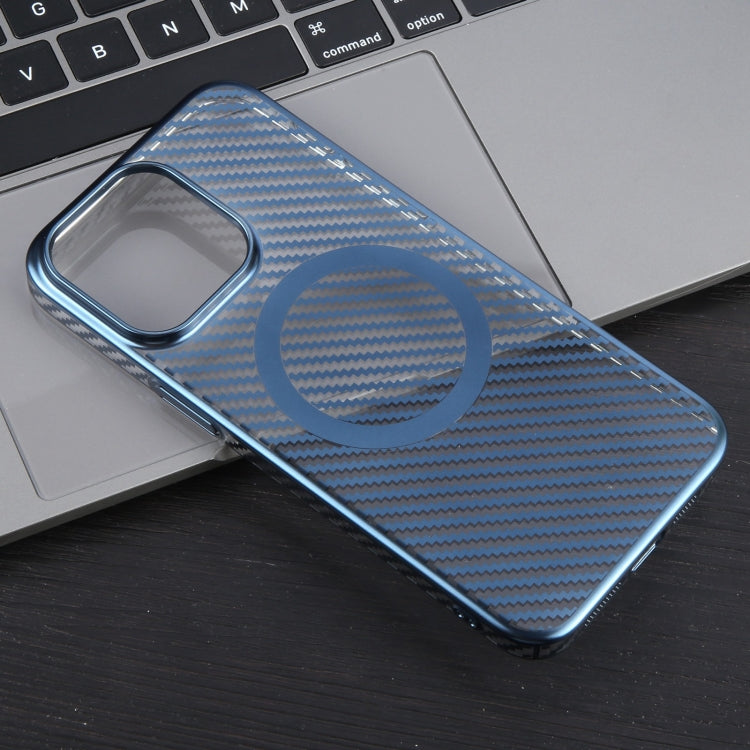 For iPhone 15 Pro 6D Plated Carbon Fiber Clear Magsafe PC Phone Case(Dream Blue) - HoMEdemic™ 