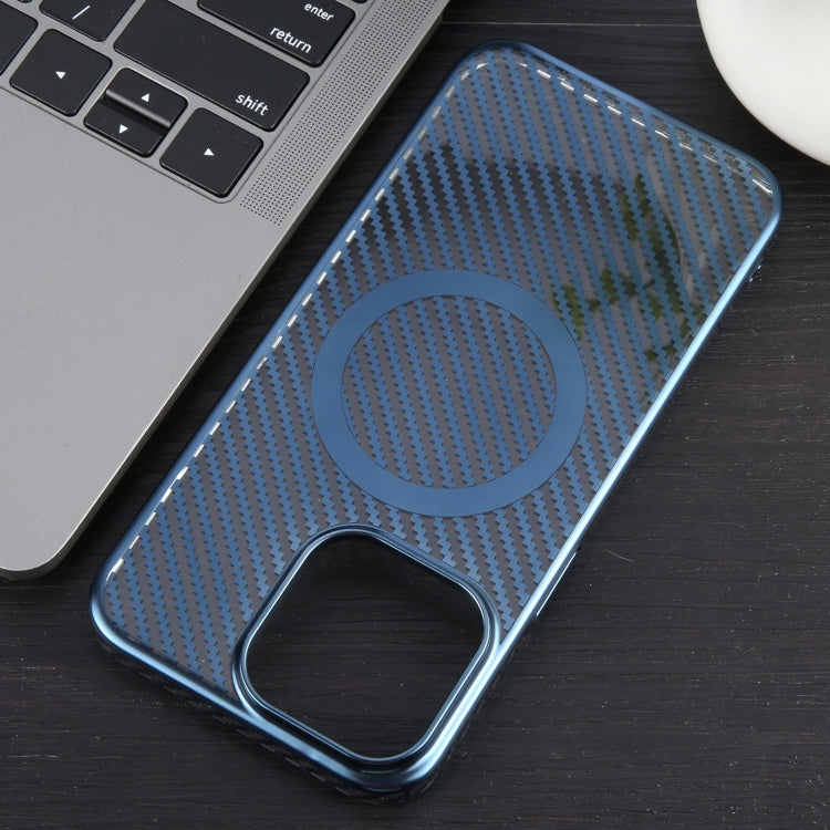 For iPhone 15 Pro 6D Plated Carbon Fiber Clear Magsafe PC Phone Case(Dream Blue) - HoMEdemic™ 