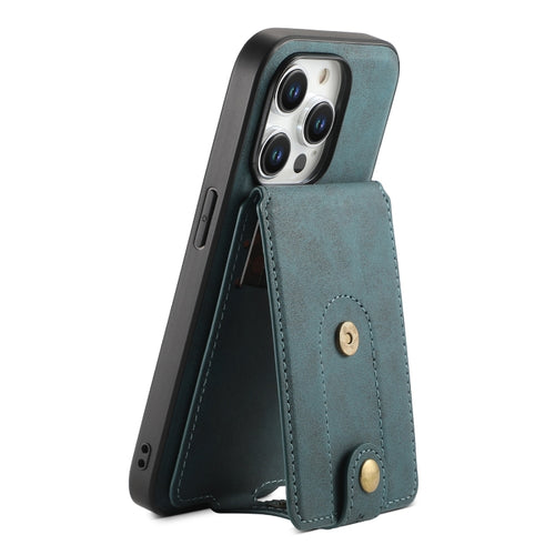 For iPhone 15 Pro Max Denior D14 NK Retro Pattern MagSafe Magnetic Card Holder Leather Phone Case(Blue) - HoMEdemic™ 