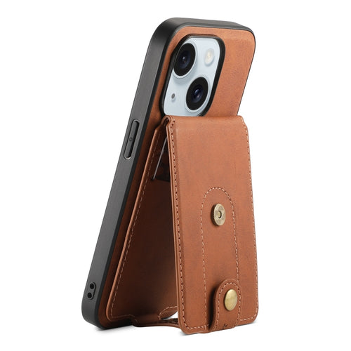 For iPhone 15 Plus Denior D14 NK Retro Pattern MagSafe Magnetic Card Holder Leather Phone Case(Brown) - HoMEdemic™ 