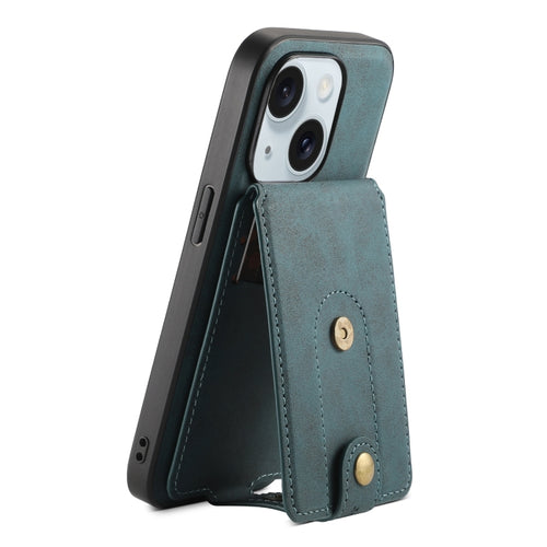 For iPhone 15 Plus Denior D14 NK Retro Pattern MagSafe Magnetic Card Holder Leather Phone Case(Blue) - HoMEdemic™ 