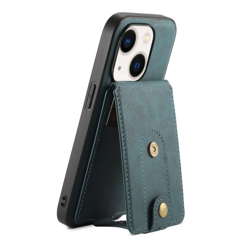 For iPhone 14 Plus Denior D14 NK Retro Pattern MagSafe Magnetic Card Holder Leather Phone Case(Blue) - HoMEdemic™ 