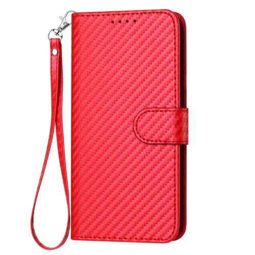 For Samsung Galaxy S24 5G YX0070 Carbon Fiber Buckle Leather Phone Case with Lanyard(Red) - HoMEdemic™ 