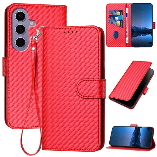 For Samsung Galaxy S24 5G YX0070 Carbon Fiber Buckle Leather Phone Case with Lanyard(Red) - HoMEdemic™ 