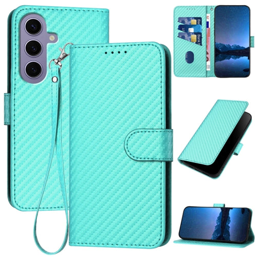 For Samsung Galaxy S24 5G YX0070 Carbon Fiber Buckle Leather Phone Case with Lanyard(Light Blue) - HoMEdemic™ 