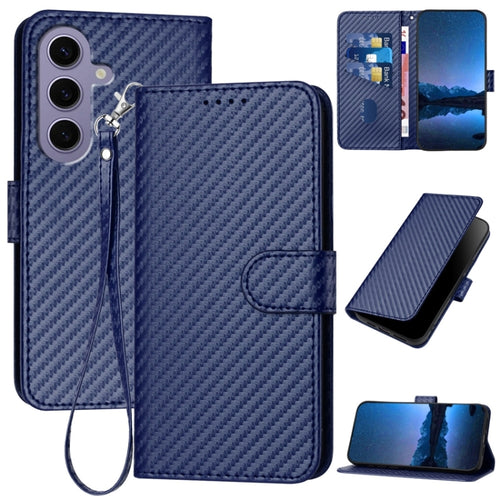 For Samsung Galaxy S24 5G YX0070 Carbon Fiber Buckle Leather Phone Case with Lanyard(Royal Blue) - HoMEdemic™ 