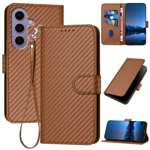 For Samsung Galaxy S24 5G YX0070 Carbon Fiber Buckle Leather Phone Case with Lanyard(Coffee) - HoMEdemic™ 