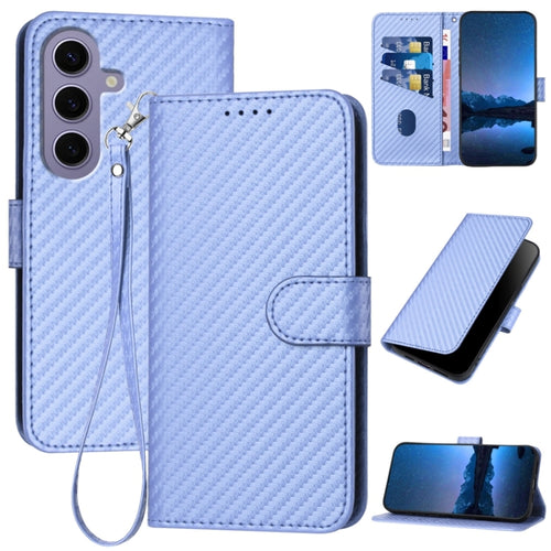 For Samsung Galaxy S24 5G YX0070 Carbon Fiber Buckle Leather Phone Case with Lanyard(Light Purple) - HoMEdemic™ 