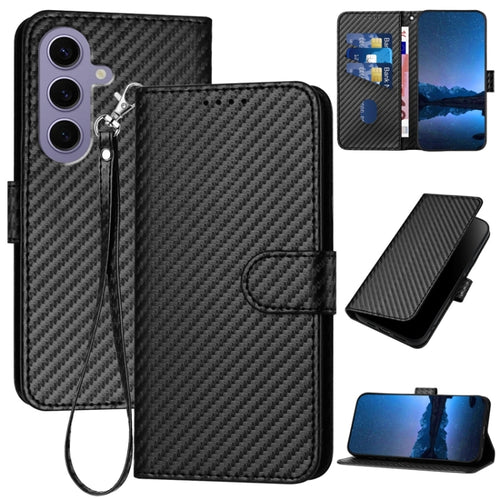 For Samsung Galaxy S24 5G YX0070 Carbon Fiber Buckle Leather Phone Case with Lanyard(Black) - HoMEdemic™ 