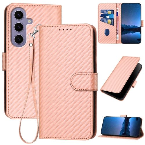 For Samsung Galaxy S24 5G YX0070 Carbon Fiber Buckle Leather Phone Case with Lanyard(Pink) - HoMEdemic™ 