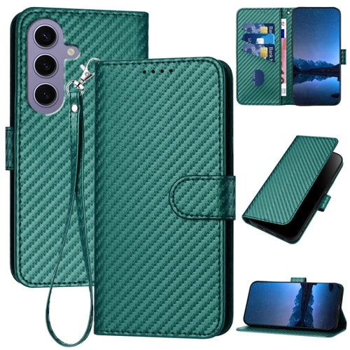 For Samsung Galaxy S24 5G YX0070 Carbon Fiber Buckle Leather Phone Case with Lanyard(Dark Green) - HoMEdemic™ 