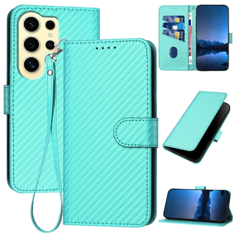 For Samsung Galaxy S24 Ultra 5G YX0070 Carbon Fiber Buckle Leather Phone Case with Lanyard(Light Blue) - HoMEdemic™ 