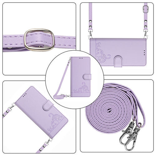 For Samsung Galaxy S24 5G Cat Rat Embossed Pattern RFID Leather Phone Case with Lanyard(Purple) - HoMEdemic™ 