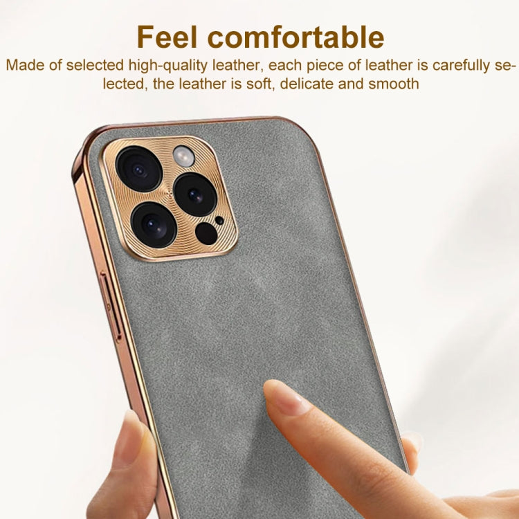 For iPhone 15 Pro Electroplating Lambskin Leather Phone Case(Grey) - HoMEdemic™ 