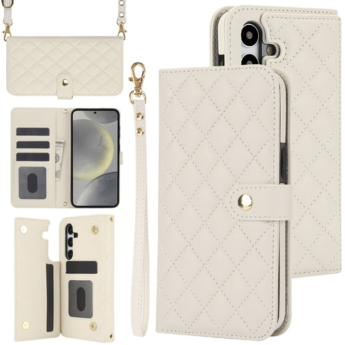 For Samsung Galaxy S24 5G Crossbody Multifunction Rhombic Leather Phone Case(White) - HoMEdemic™ 