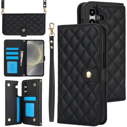 For Samsung Galaxy S24 5G Crossbody Multifunction Rhombic Leather Phone Case(Black) - HoMEdemic™ 