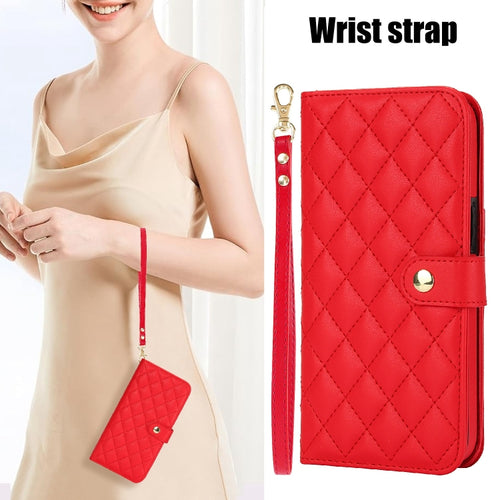 For Samsung Galaxy S24 5G Crossbody Multifunction Rhombic Leather Phone Case(Red) - HoMEdemic™ 