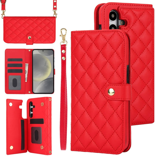 For Samsung Galaxy S24 5G Crossbody Multifunction Rhombic Leather Phone Case(Red) - HoMEdemic™ 