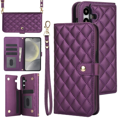 For Samsung Galaxy S24 5G Crossbody Multifunction Rhombic Leather Phone Case(Dark Purple) - HoMEdemic™ 