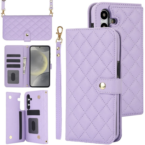 For Samsung Galaxy S24 5G Crossbody Multifunction Rhombic Leather Phone Case(Purple) - HoMEdemic™ 