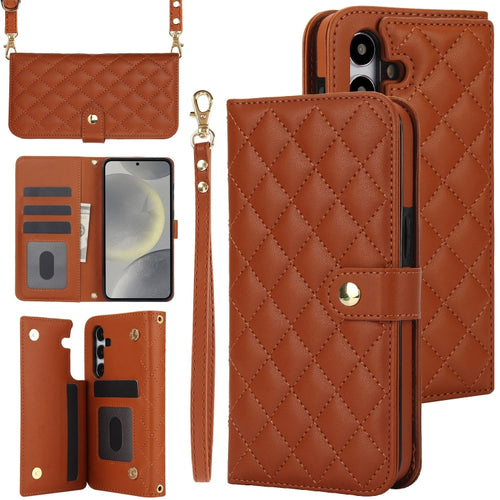 For Samsung Galaxy S24 5G Crossbody Multifunction Rhombic Leather Phone Case(Brown) - HoMEdemic™ 