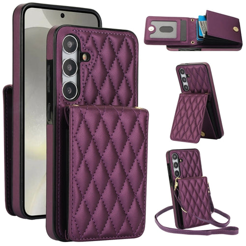 For Samsung Galaxy S24 5G YM015 Crossbody Rhombic Card Bag RFID Phone Case(Dark Purple) - HoMEdemic™ 