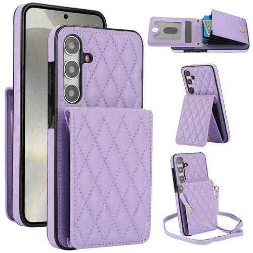 For Samsung Galaxy S24 5G YM015 Crossbody Rhombic Card Bag RFID Phone Case(Light Purple) - HoMEdemic™ 