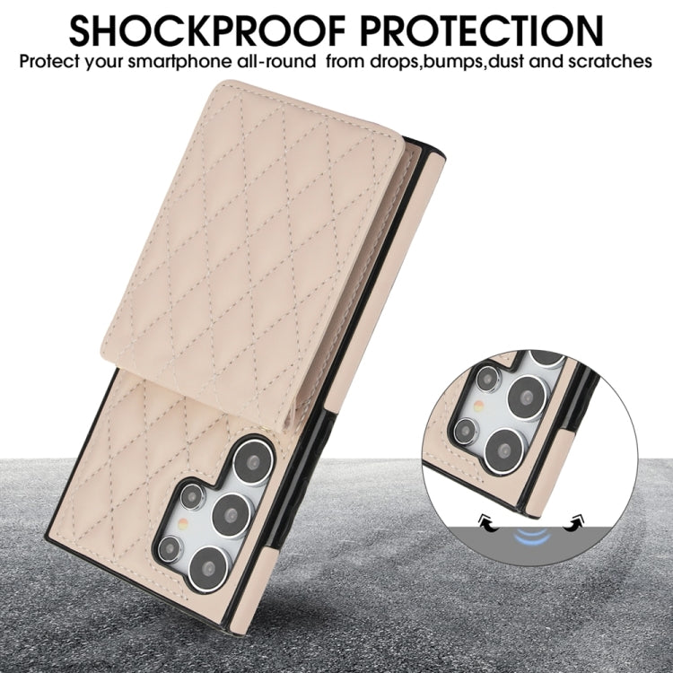 For Samsung Galaxy S24 Ultra 5G YM015 Crossbody Rhombic Card Bag RFID Phone Case(White) - HoMEdemic™ 