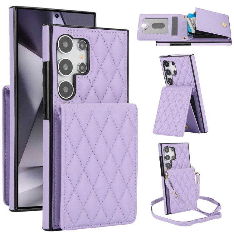 For Samsung Galaxy S24 Ultra 5G YM015 Crossbody Rhombic Card Bag RFID Phone Case(Light Purple) - HoMEdemic™ 