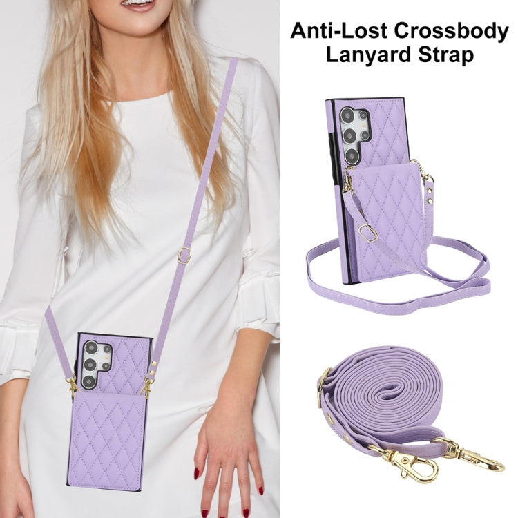 For Samsung Galaxy S24 Ultra 5G YM015 Crossbody Rhombic Card Bag RFID Phone Case(Light Purple) - HoMEdemic™ 