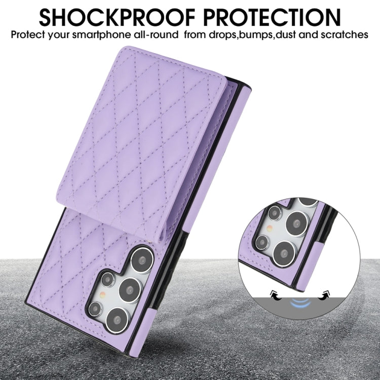 For Samsung Galaxy S24 Ultra 5G YM015 Crossbody Rhombic Card Bag RFID Phone Case(Light Purple) - HoMEdemic™ 