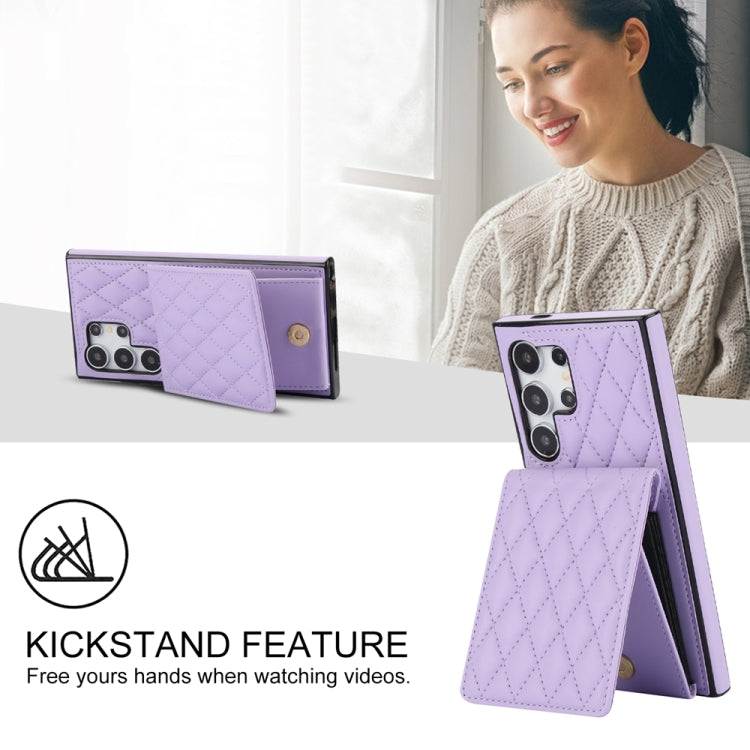 For Samsung Galaxy S24 Ultra 5G YM015 Crossbody Rhombic Card Bag RFID Phone Case(Light Purple) - HoMEdemic™ 