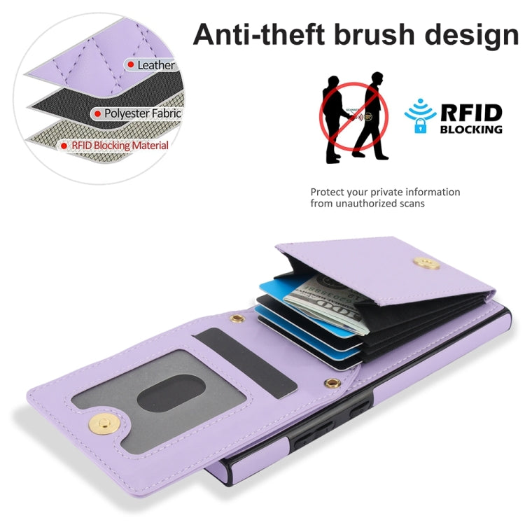 For Samsung Galaxy S24 Ultra 5G YM015 Crossbody Rhombic Card Bag RFID Phone Case(Light Purple) - HoMEdemic™ 