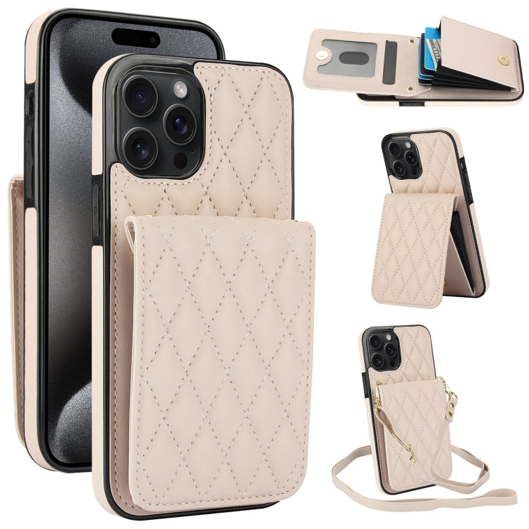 For iPhone 15 Pro YM015 Crossbody Rhombic Card Bag RFID Phone Case(White) - HoMEdemic™ 
