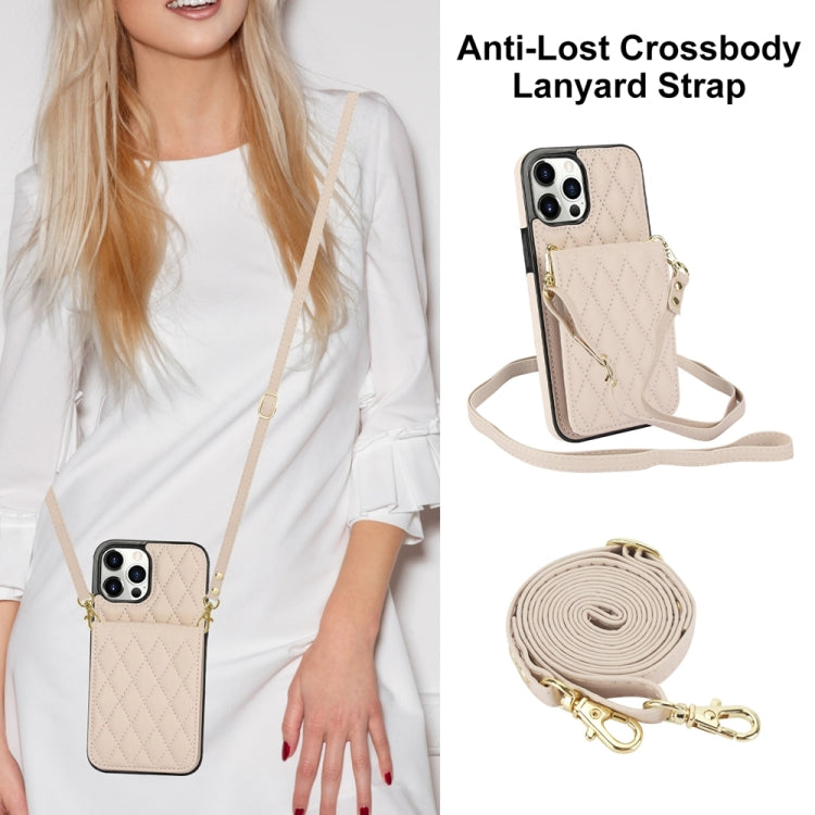 For iPhone 15 Pro YM015 Crossbody Rhombic Card Bag RFID Phone Case(White) - HoMEdemic™ 