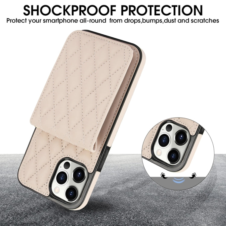 For iPhone 15 Pro YM015 Crossbody Rhombic Card Bag RFID Phone Case(White) - HoMEdemic™ 