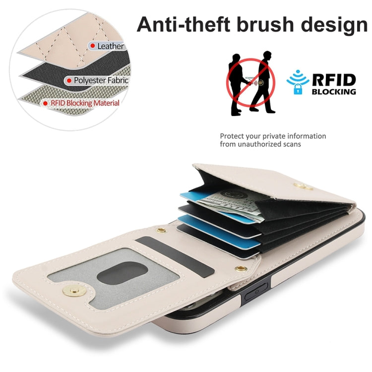 For iPhone 15 Pro YM015 Crossbody Rhombic Card Bag RFID Phone Case(White) - HoMEdemic™ 