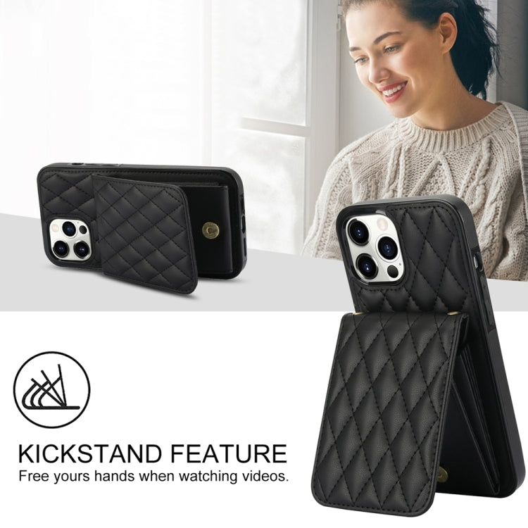For iPhone 15 Pro YM015 Crossbody Rhombic Card Bag RFID Phone Case(Black) - HoMEdemic™ 