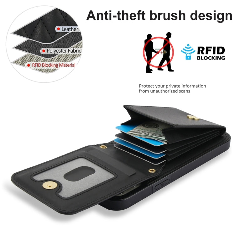 For iPhone 15 Pro YM015 Crossbody Rhombic Card Bag RFID Phone Case(Black) - HoMEdemic™ 