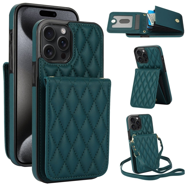 For iPhone 15 Pro YM015 Crossbody Rhombic Card Bag RFID Phone Case(Green) - HoMEdemic™ 