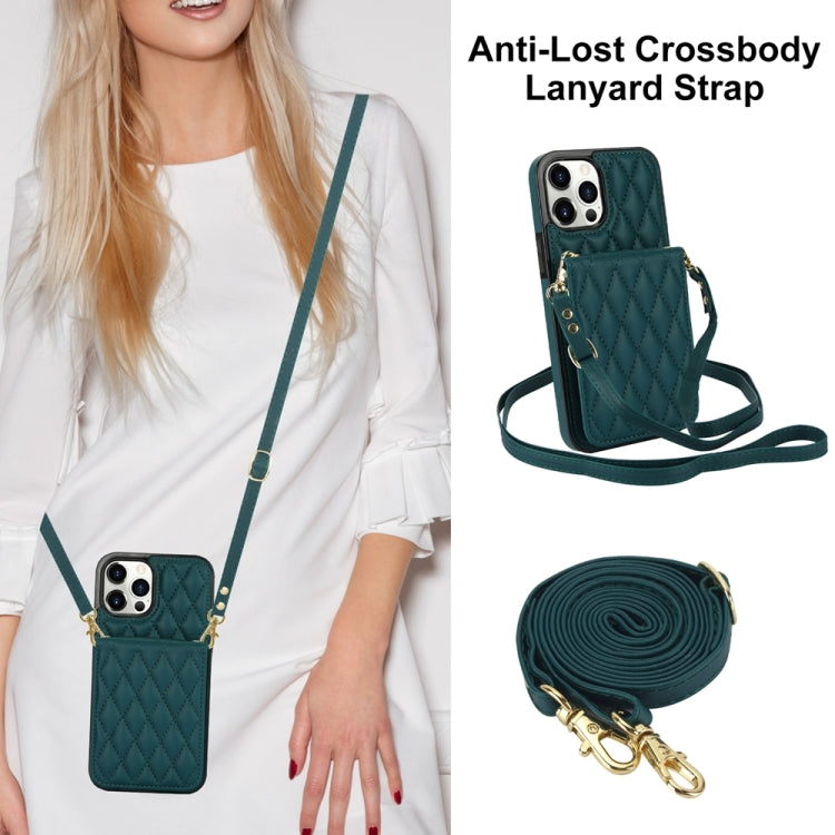 For iPhone 15 Pro YM015 Crossbody Rhombic Card Bag RFID Phone Case(Green) - HoMEdemic™ 