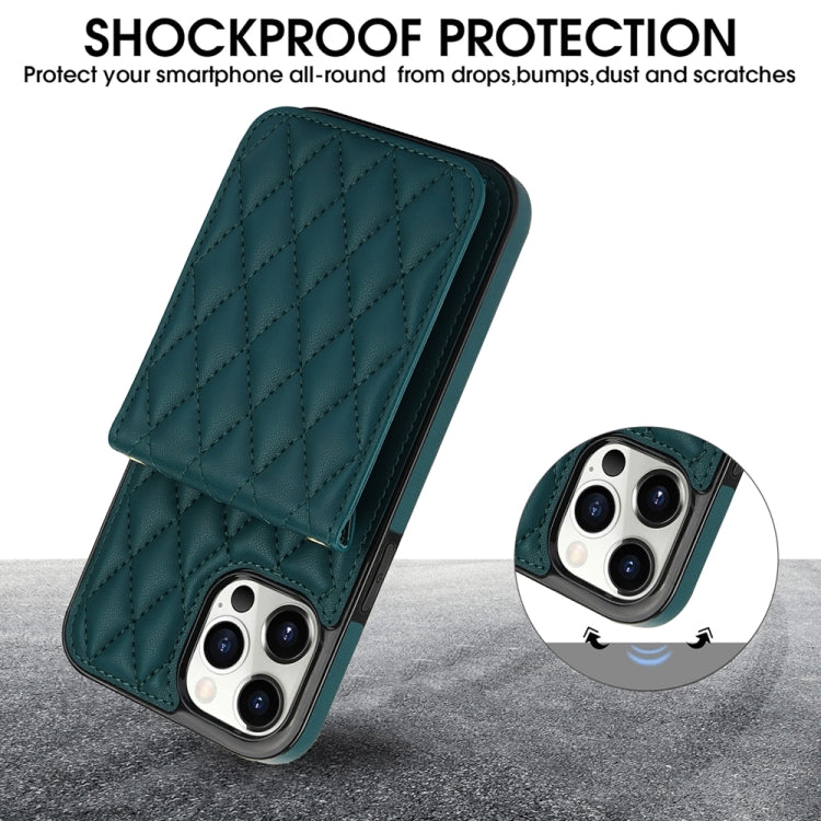 For iPhone 15 Pro YM015 Crossbody Rhombic Card Bag RFID Phone Case(Green) - HoMEdemic™ 