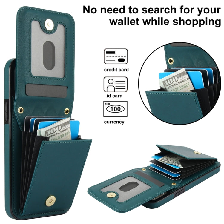 For iPhone 15 Pro YM015 Crossbody Rhombic Card Bag RFID Phone Case(Green) - HoMEdemic™ 