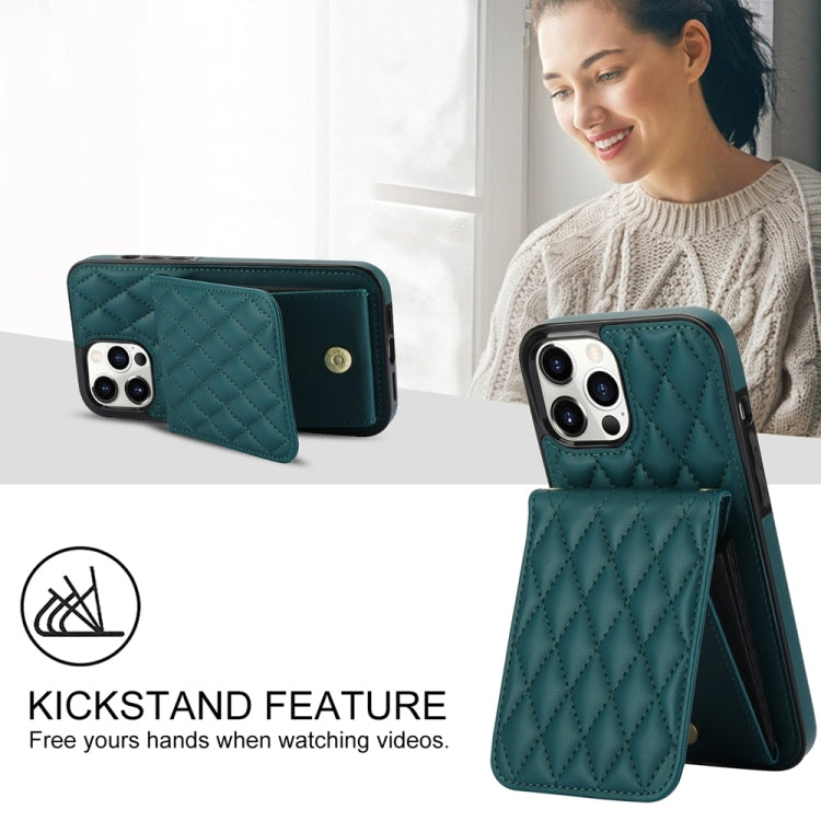 For iPhone 15 Pro YM015 Crossbody Rhombic Card Bag RFID Phone Case(Green) - HoMEdemic™ 